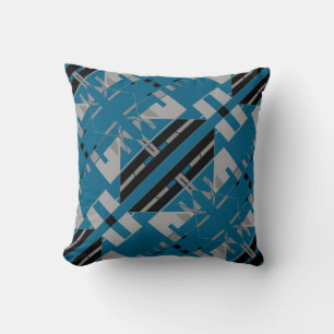 Black Grey Turquoise Mosaic Abstract Art Motif Cushion