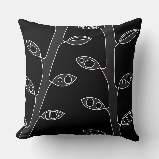 Black Grey VINES Retro DESIGN Throw Pillow (Front)