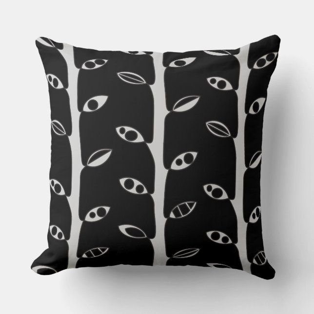 Black Grey VINES Retro DESIGN Throw Pillow (Front)