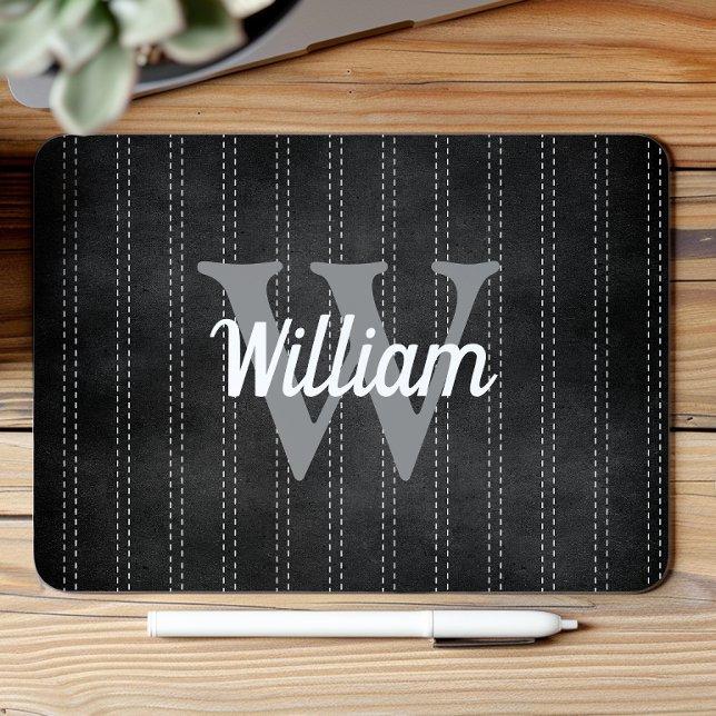 Black Grey Vintage Pinstripe Retro Monogram Mouse Pad (Creator Uploaded)