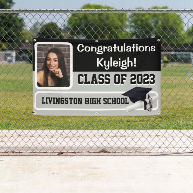 Black & Grey Vinyl Graduation Banner (Insitu)