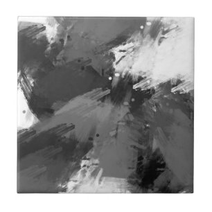 Black Grey White Abstract Modern Brushstrokes  Ceramic Tile