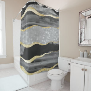 Black Grey White Agate Gold Stripe Glam #1 #gem   Shower Curtain