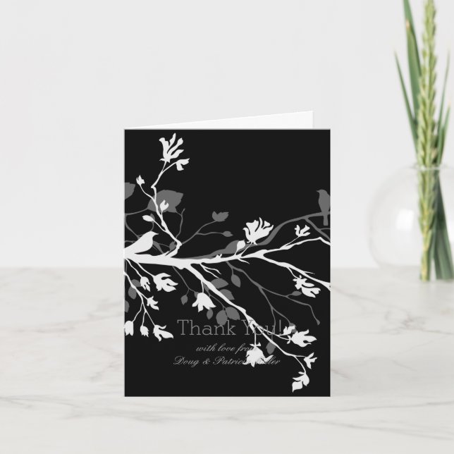 Black Grey White Bird Branches Thank You (Front)