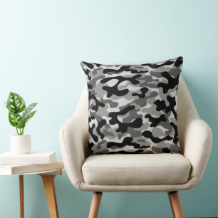 Black Grey White Camo Pattern Cushion