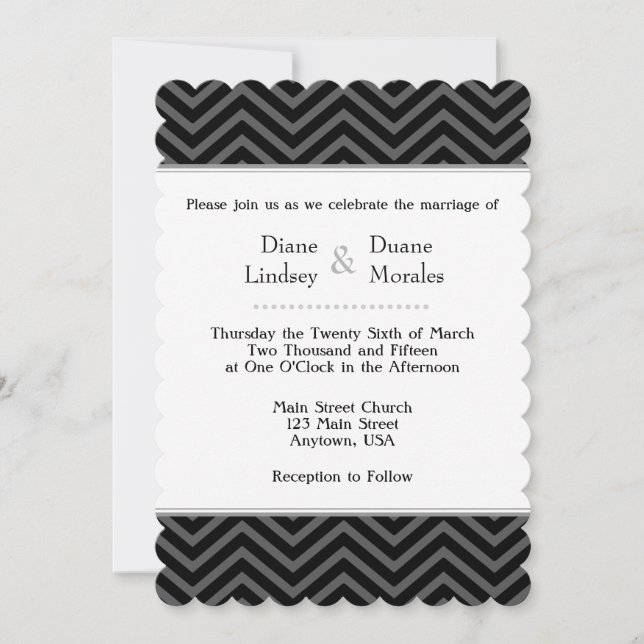Black Grey White Chevron Wedding Invitations (Front)