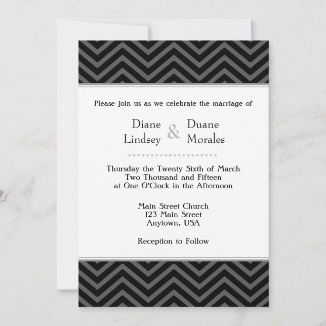 Black Grey White Chevron Wedding Invitations (Front)