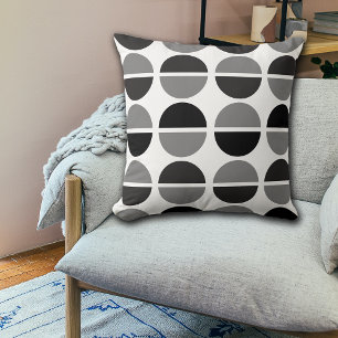 Black Grey White Circles Polka Dots Throw Pillow
