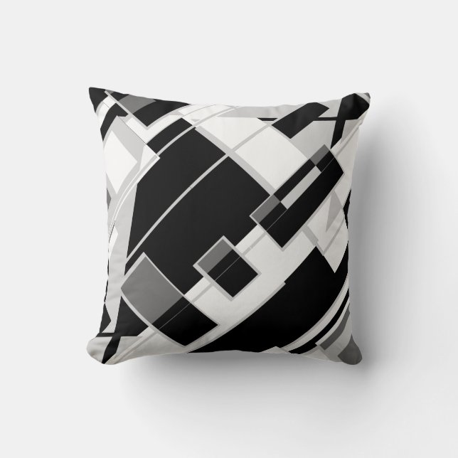 Black Grey White Diagonal Lines Shapes Art Design Cushion (Front)