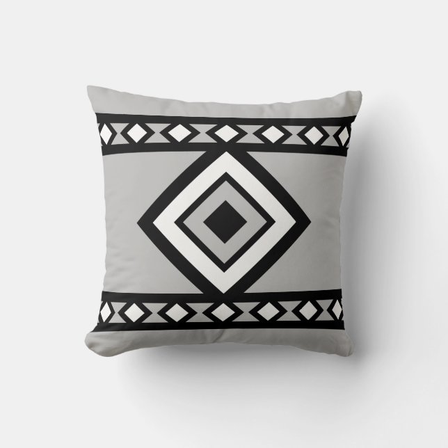 Black Grey & White Diamond Geometric Shape Cushion (Front)