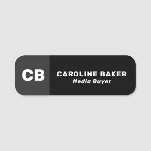 Black Grey White -  Elegant Monogram Name Tag
