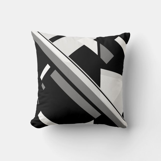Black Grey White Geometric Diagonal Abstract Art Cushion (Front)