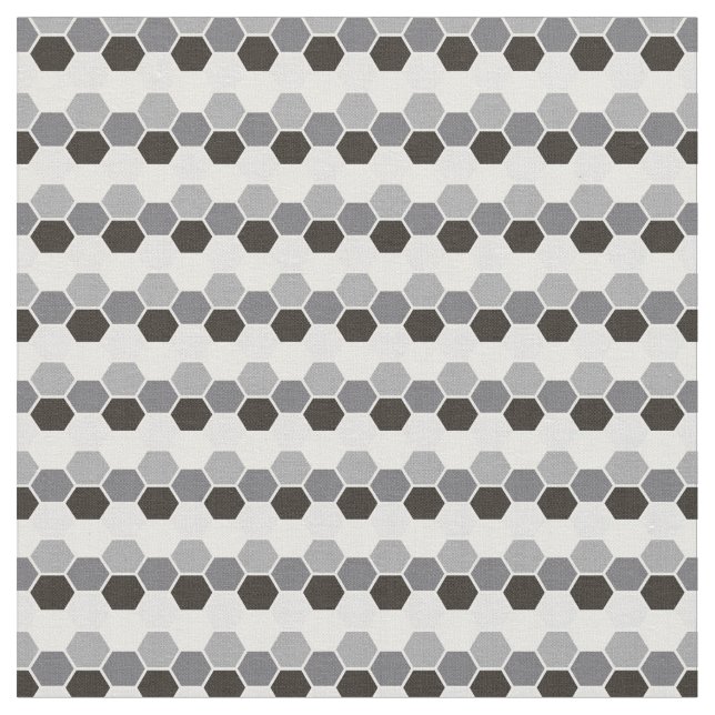 Black Grey White Geometric Hex Hexagram Fabric (Close Up)