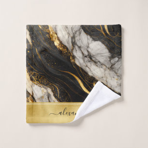Black Grey White Gold Marble Luxury Modern Bath Towel Set
