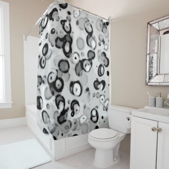 BLACK GREY WHITE MODERN TRENDY SIMPLE ABSTRACT SHOWER CURTAIN (In Situ)