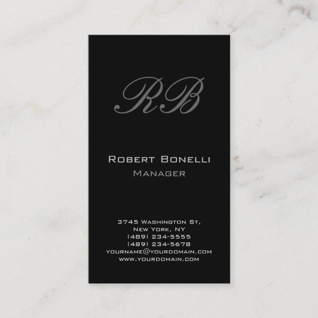 Black Grey White Monogram Manager Business Card (Front)
