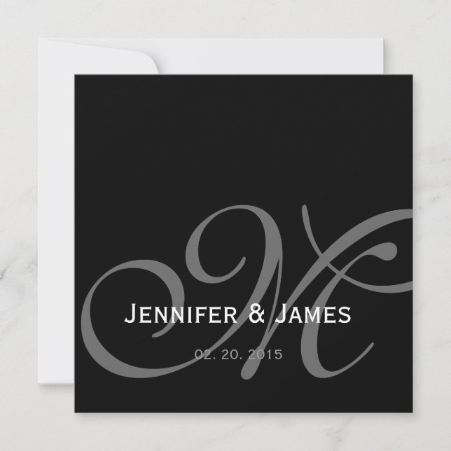 Black Grey White Monogram Names Wedding Invitation (Front)