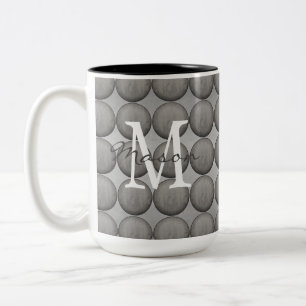 Black, Grey, & White Polka Dot Monogram Two-Tone Coffee Mug