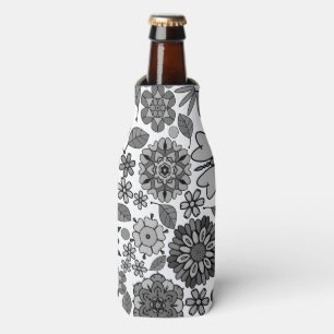 Black Grey White Retro Floral Art Seamless Pattern Bottle Cooler