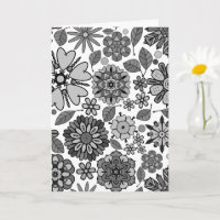 Black Grey White Retro Floral Art Seamless Pattern