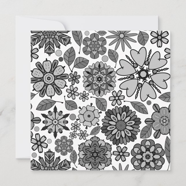 Black Grey White Retro Floral Art Seamless Pattern Card (Front)