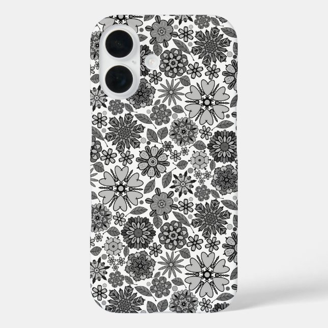 Black Grey White Retro Floral Art Seamless Pattern Case-Mate iPhone Case (Back)