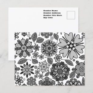 Black Grey White Retro Floral Art Seamless Pattern Postcard