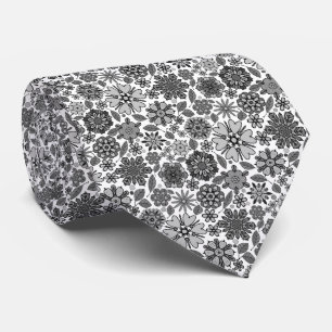 Black Grey White Retro Floral Art Seamless Pattern Tie
