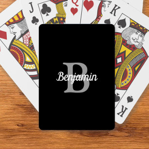 Black Grey White Retro Monogram Personalised Playing Cards