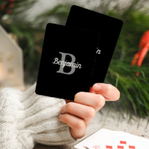 Black Grey White Retro Monogram Personalised Playing Cards
