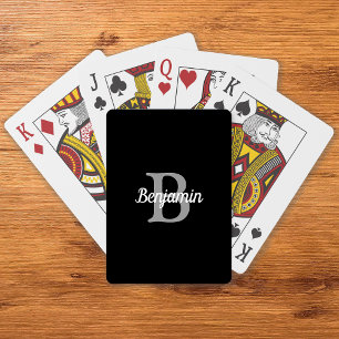 Black Grey White Retro Monogram Personalised Playing Cards