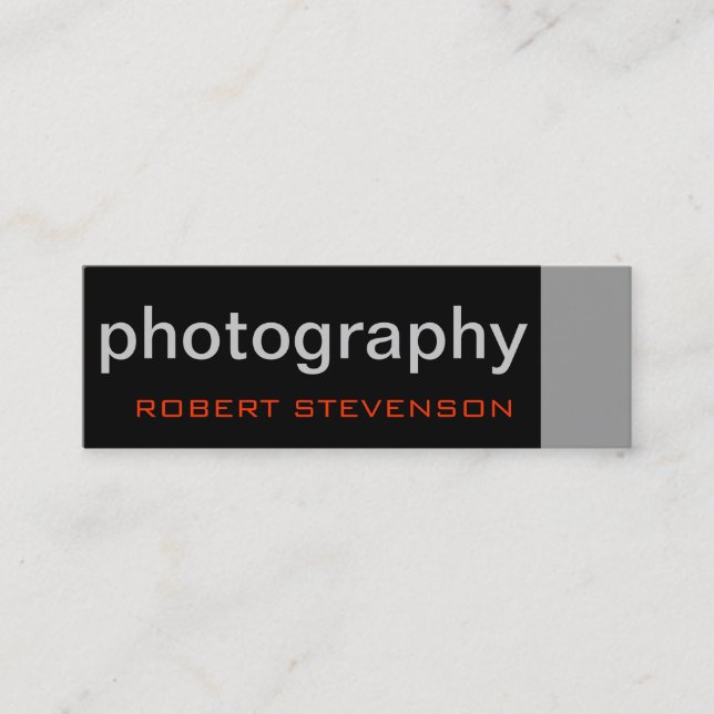Black Grey White Skinny Photographer Business Card (Front)