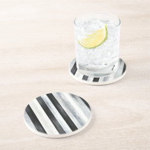 Black Grey White Stripes Coaster