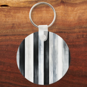 Black Grey White Stripes Green Flowers Key Ring