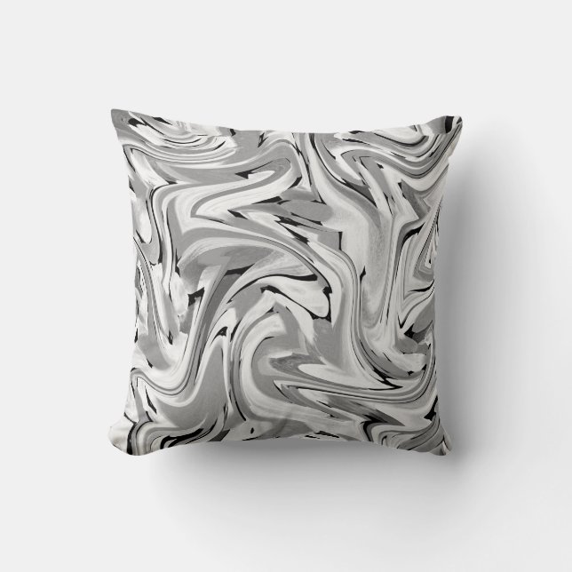 Black Grey White Swirly Abstract Cushion (Front)