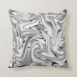Black Grey White Swirly Abstract Cushion