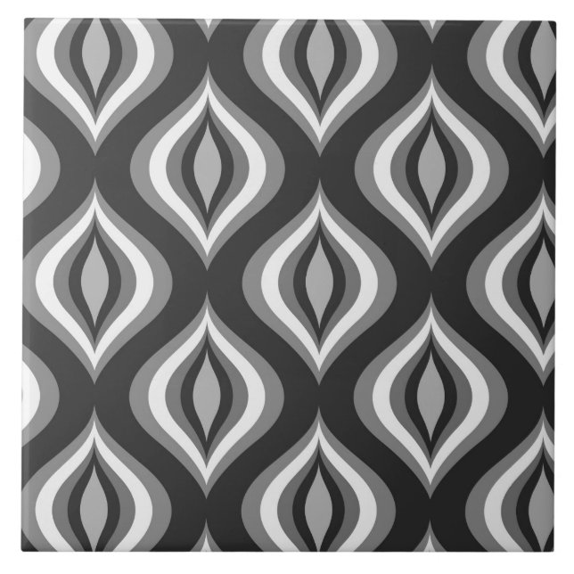 Black Grey & White Teardrops Modern Pattern Ceramic Tile (Front)