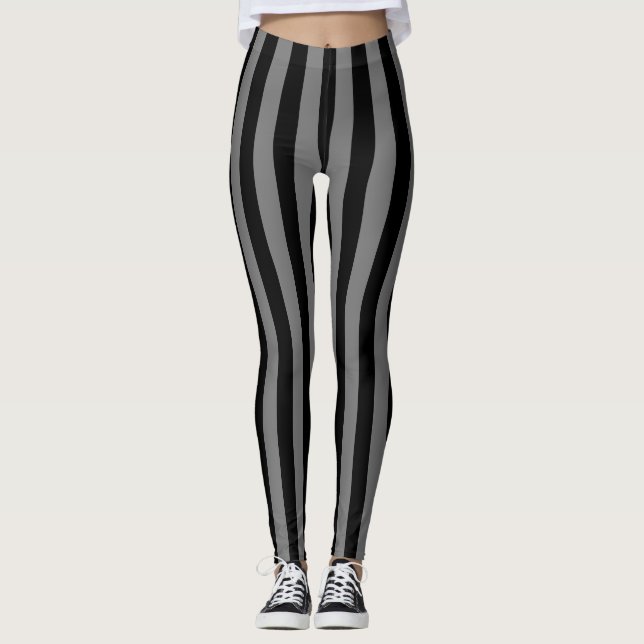 Black Grey Wide Vertical Stripe Leggings (Front)