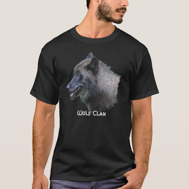 Black Grey Wolf Head Wildlife Wolf Clan T-Shirt (Front)