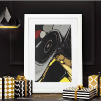 Black Grey Yellow Burgundy Abstract unframed