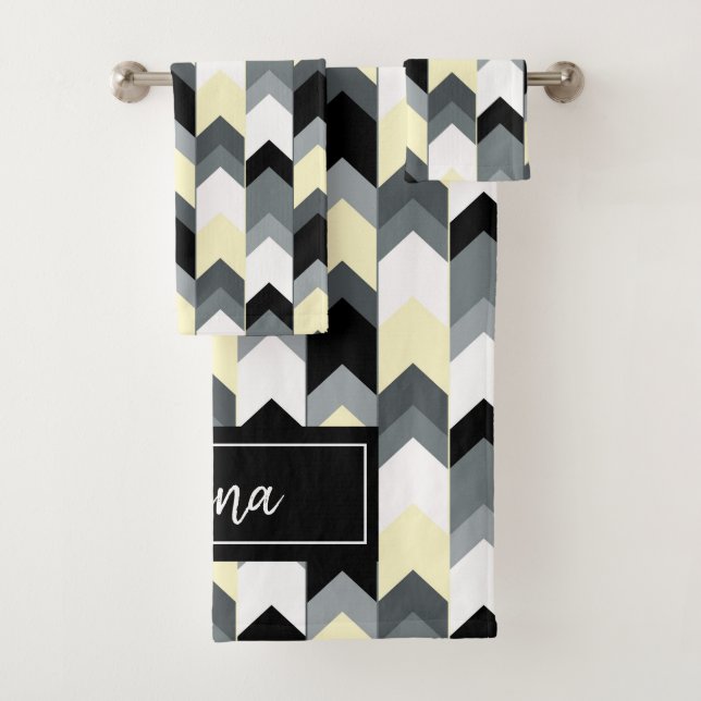 Black , grey, yellow chevron bath towel set (Insitu)