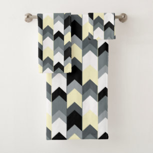 Black , grey, yellow chevron bath towel set