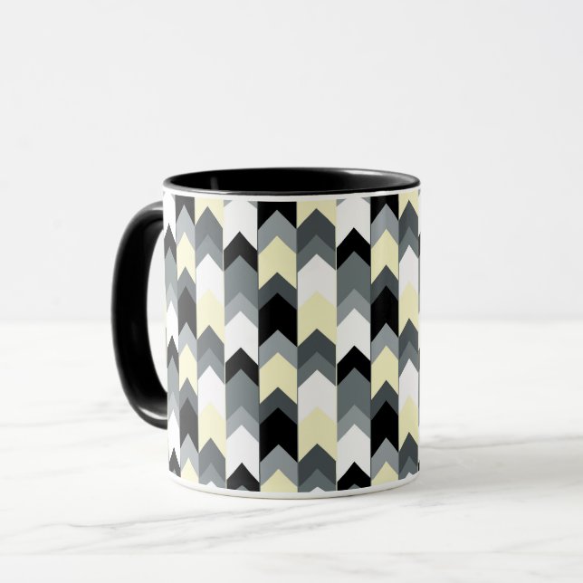 Black , grey, yellow chevron mug (Front Left)