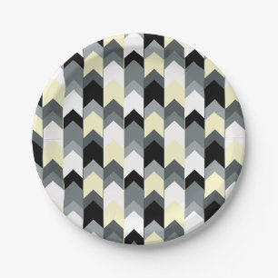 Black , grey, yellow chevron paper plate