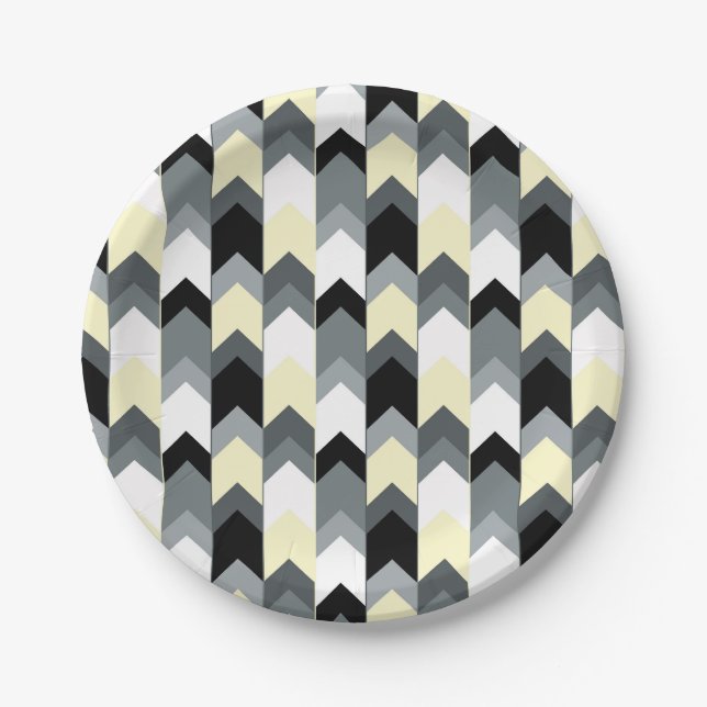 Black , grey, yellow chevron  paper plate (Front)
