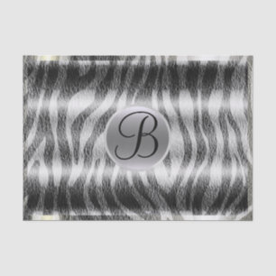 Black Grey Zebra Print Monogram Letter Initial Tissue Paper