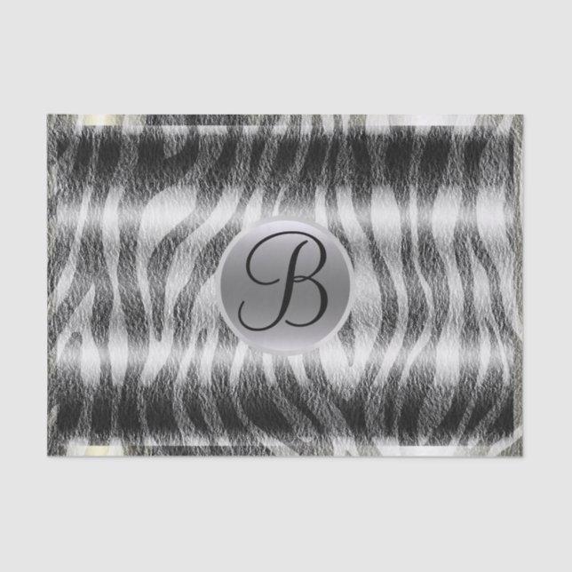 Black Grey Zebra Print Monogram Letter Initial Tissue Paper (Front)