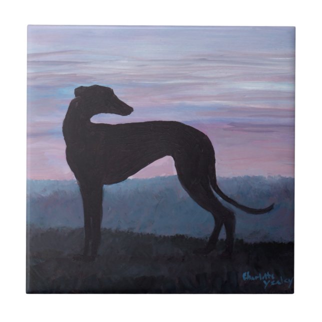 Black Greyhound Dog Art Silhouette Ceramic Tile (Front)