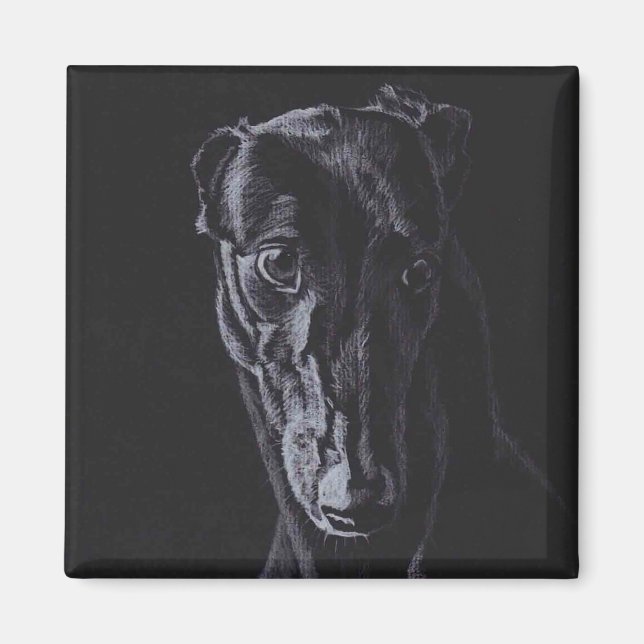 Black Greyhound Silhouette Dog Art Magnet (Front)