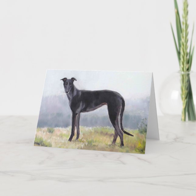 Black Greyhound Standing Dog  Art Greeting Card (Front)